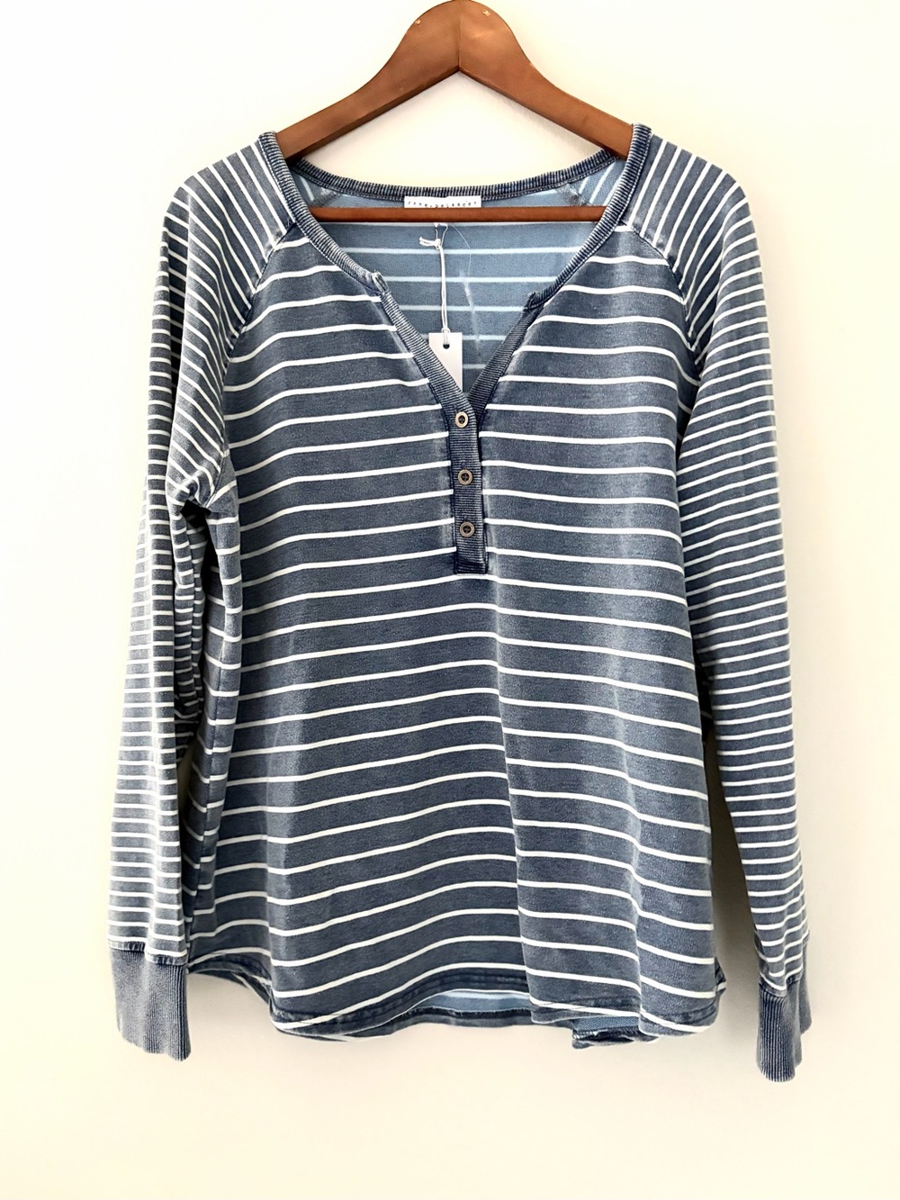 Striped Nautical Henley Sweatshirt Cotton Blue White Women’s Large